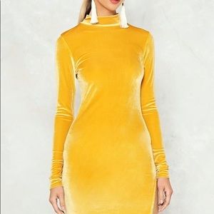 Nasty Gal Yellow Velvet Mini Dress
